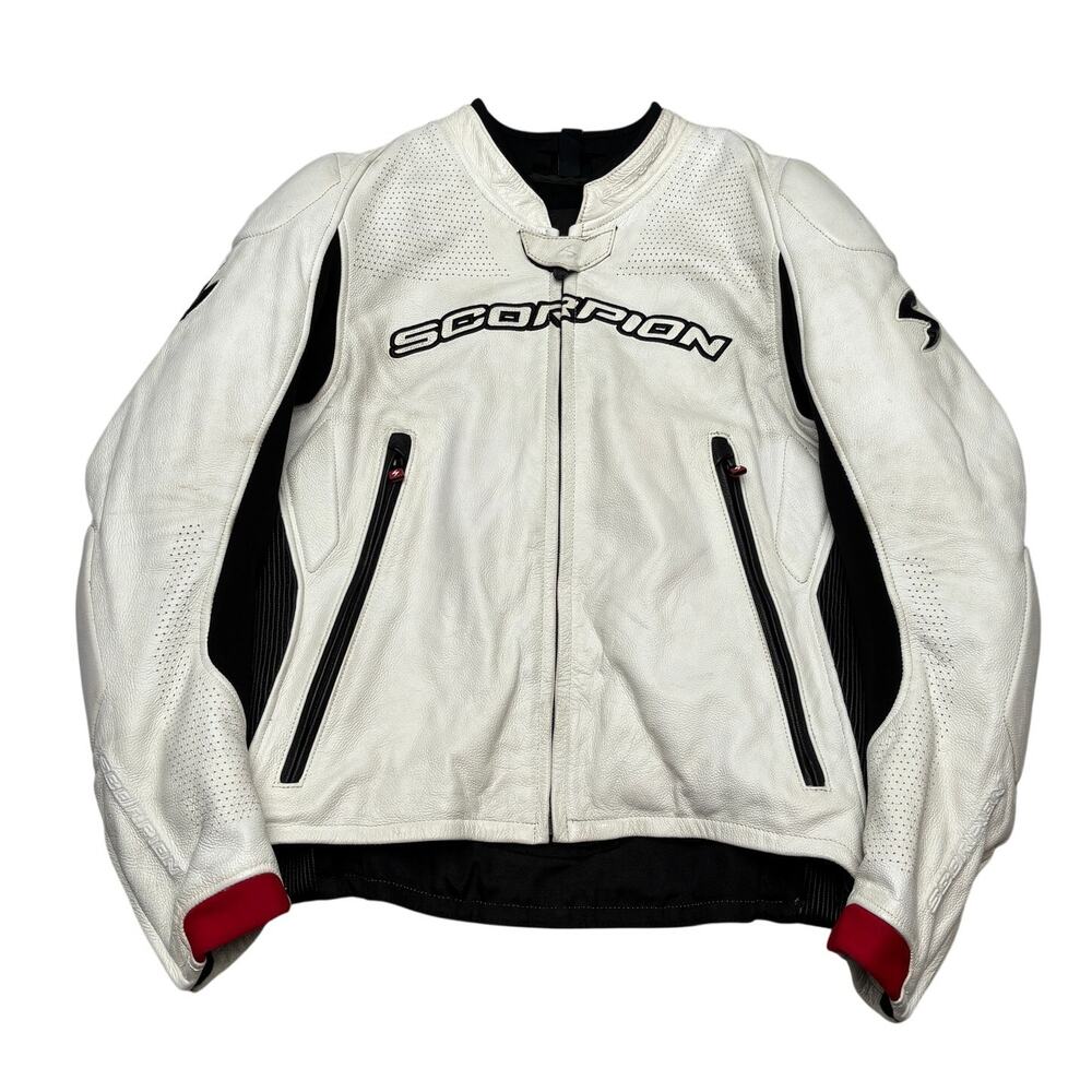 Scorpion Exo Skeletal Leather Motorcycle Jacket White Large Moto Padded